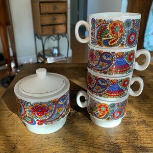Vintage Weidmann Italian Espresso Cups Sugar Bowl Floral 5pc Set